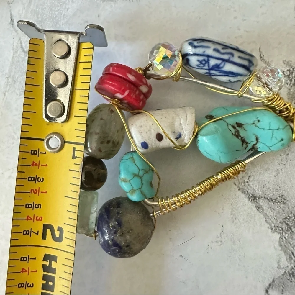Collage Beaded Pendant Handcrafted Multicolor Wire-Wrapped OOAK 1600 Y